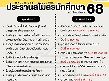 รับสมัครประธานสโมสรนักศึกษาคณะนิติศาสตร์
ประจำปีการศึกษา 2568