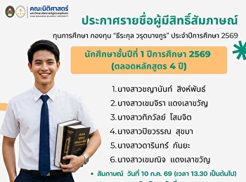 คณะนิติศาสตร์
มหาวิทยาลัยราชภัฏสวนสุนันทา
ประกาศรายชื่อผู้มีสิทธิ์สัมภาษณ์ทุนการศึกษา
“ธีระกุล วรุตบางกูร” ประจำปีการศึกษา
2569